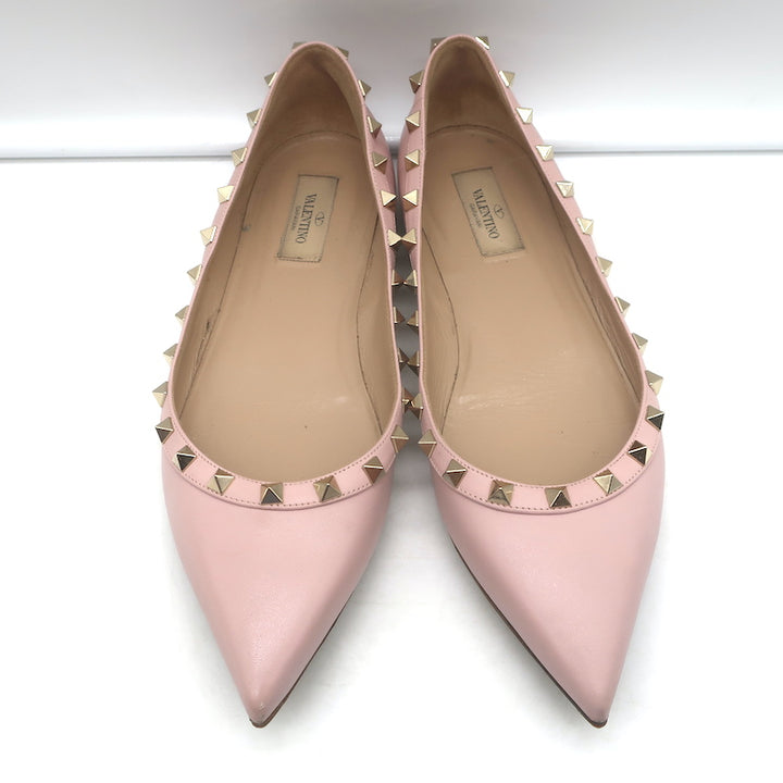 Valentino Rockstud pointed-toe ballet flats, powder-pink leather, authentic pre-owned luxury (EU 40 / US 9)