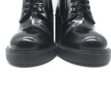 Prada Heeled Lace-Up Loafers Black Brushed Leather Size 37