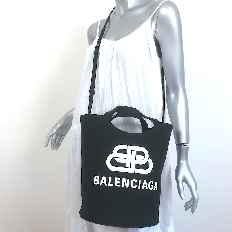 Balenciaga Wave Medium Tote Black Canvas Crossbody Bag – Celebrity