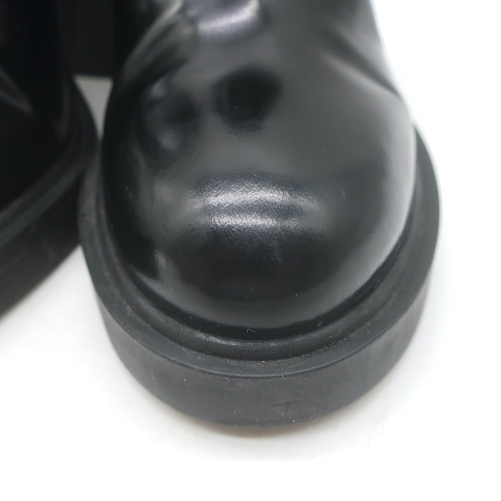 Prada Heeled Lace-Up Loafers Black Brushed Leather Size 37