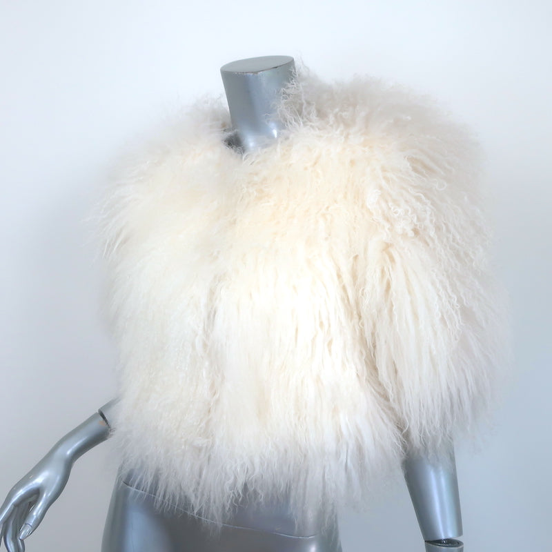 Jenni Kayne Mongolian Lamb Fur Short Sleeve Jacket White Size Medium