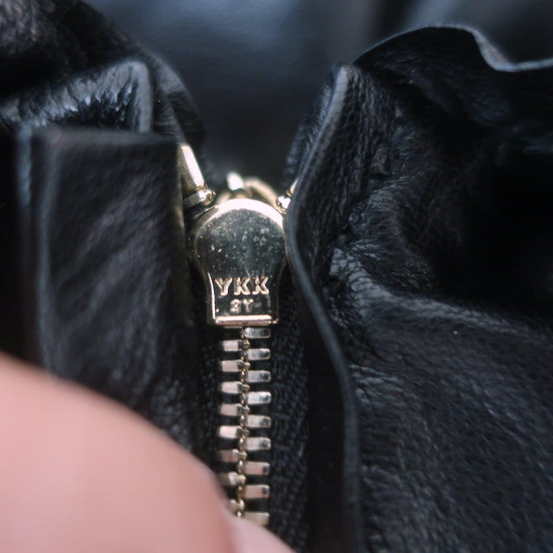 Gucci Ruffled Leather Zip-Up Jacket Black Size 42