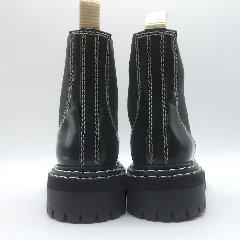 Proenza Schouler Top Stitched Chelsea Boots Black Polished Leather Size 36