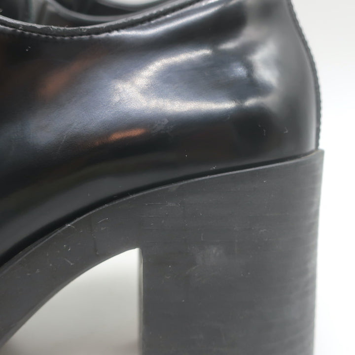 Prada Heeled Lace-Up Loafers Black Brushed Leather Size 37