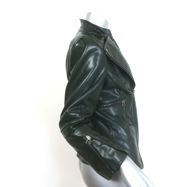 Altuzarra Faux Leather Biker Jacket Dark Green Size 38