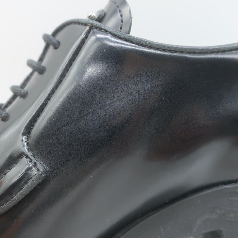 Prada Heeled Lace-Up Loafers Black Brushed Leather Size 37