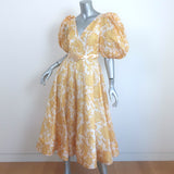 Zimmermann Postcard Puff Sleeve Midi Dress Yellow Floral Print Size 0 NEW