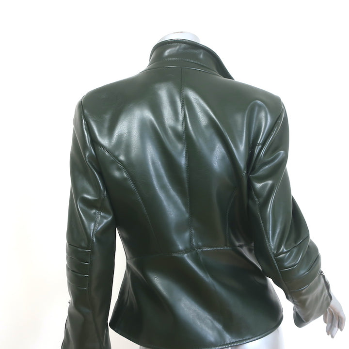 Altuzarra Faux Leather Biker Jacket Dark Green Size 38