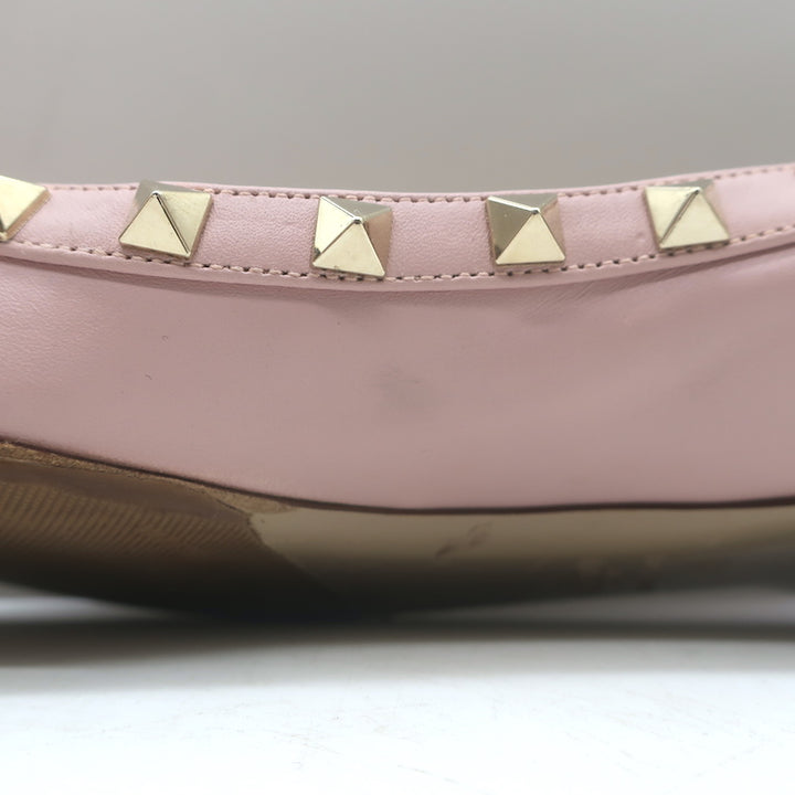 Valentino Rockstud pointed-toe ballet flats in powder pink leather, authentic pre-owned pair