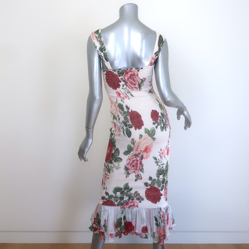 Hemant &amp; Nandita Naaz Smocked Midi Dress White Floral Print Size Small