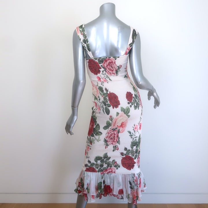 Hemant &amp; Nandita Naaz Smocked Midi Dress White Floral Print Size Small