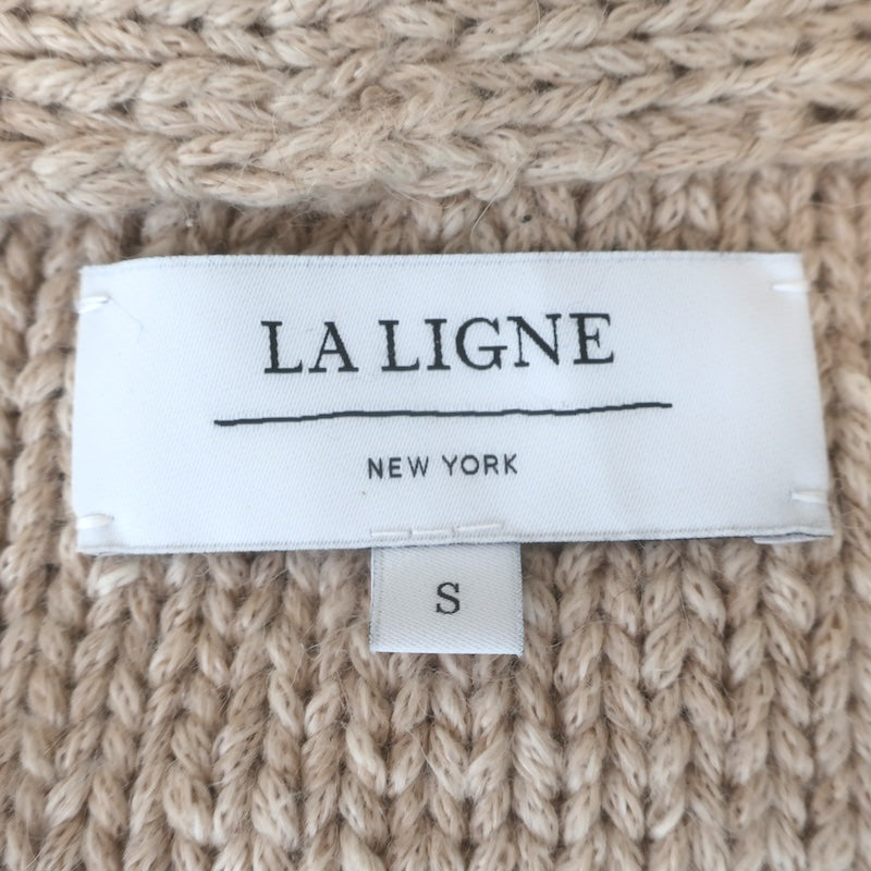 La Ligne Striped-Sleeve Cropped Cable Knit Cardigan Beige Alpaca Size Small