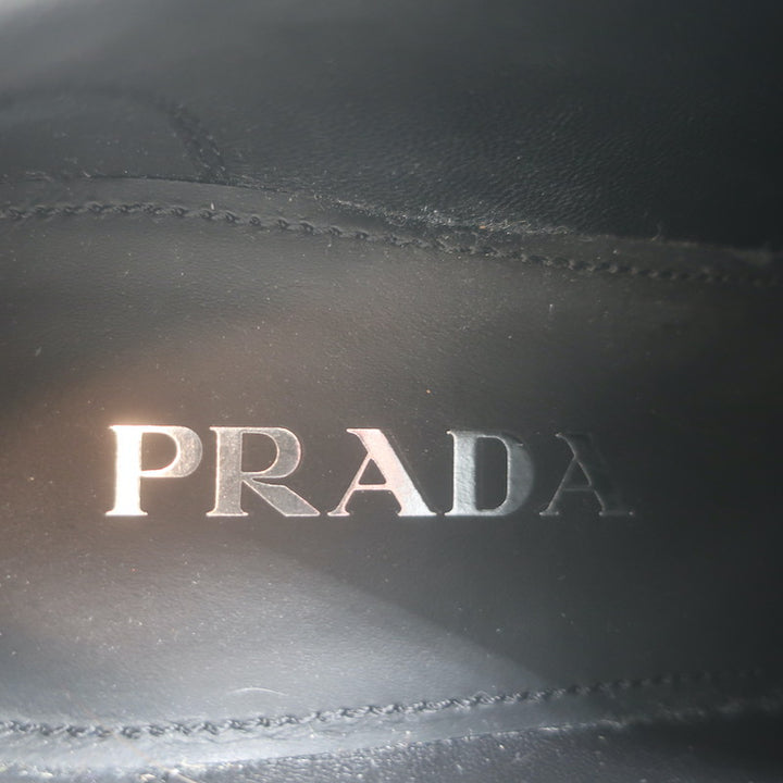 Prada Heeled Lace-Up Loafers Black Brushed Leather Size 37