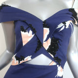 Johanna Ortiz Off the Shoulder Cutout Midi Dress Navy Printed Cotton Size 2