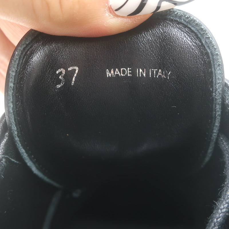 Prada Heeled Lace-Up Loafers Black Brushed Leather Size 37
