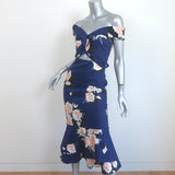 Johanna Ortiz Off the Shoulder Cutout Midi Dress Navy Printed Cotton Size 2