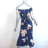 Johanna Ortiz Off the Shoulder Cutout Midi Dress Navy Printed Cotton Size 2