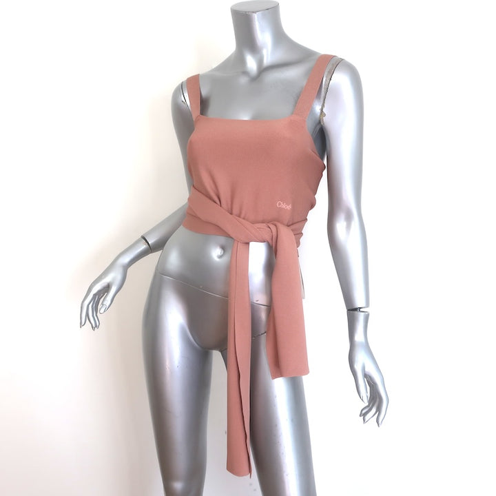 Chloe Tie-Waist Crop Top Misty Coral Stretch Knit Size Medium NEW