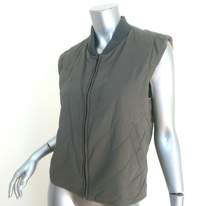 Loro Piana Quilted Puffer Vest Olive Size Small