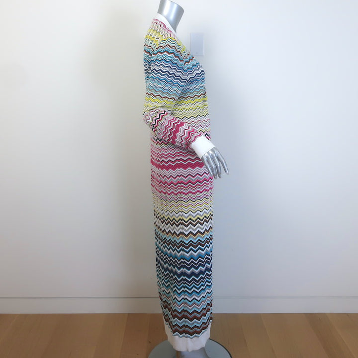 Missoni Zig Zag Knit Duster Cardigan White/Multicolor Cotton-Blend Size 42