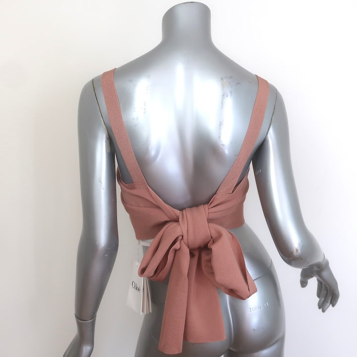 Chloe Tie-Waist Crop Top Misty Coral Stretch Knit Size Medium NEW
