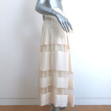 Zimmermann Spliced Mesh Midi Skirt Ivory Pintucked Georgette Size 2
