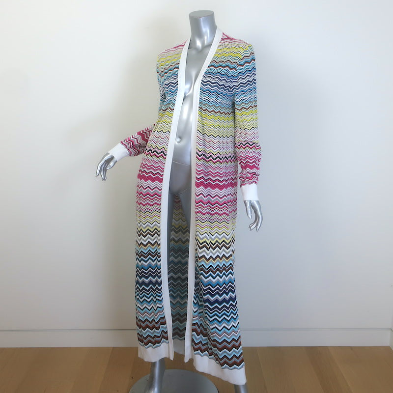 Missoni Zig Zag Knit Duster Cardigan White/Multicolor Cotton-Blend Size 42