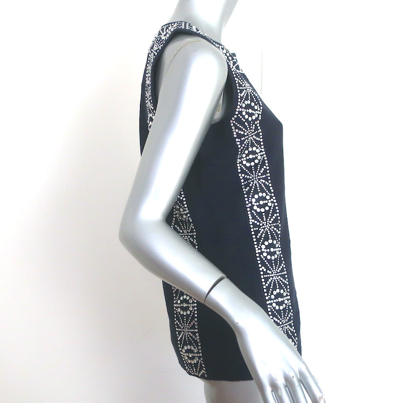 Tory Burch Crystal-Embellished Top Navy Linen Size 4 Sleeveless Blouse