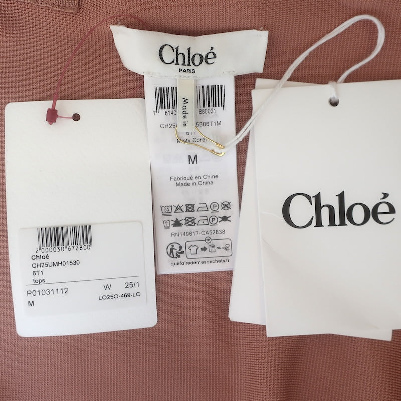 Chloe Tie-Waist Crop Top Misty Coral Stretch Knit Size Medium NEW