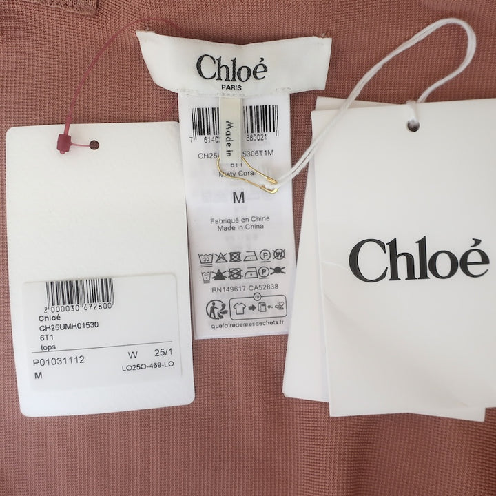 Chloe Tie-Waist Crop Top Misty Coral Stretch Knit Size Medium NEW