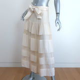 Zimmermann Spliced Mesh Midi Skirt Ivory Pintucked Georgette Size 2