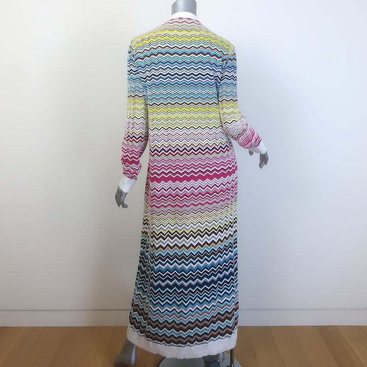 Missoni Zig Zag Knit Duster Cardigan White/Multicolor Cotton-Blend Size 42