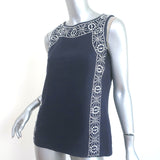 Tory Burch Crystal-Embellished Top Navy Linen Size 4 Sleeveless Blouse