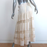 Zimmermann Spliced Mesh Midi Skirt Ivory Pintucked Georgette Size 2