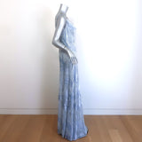 L'Agence Christine Dragon Flocked Velvet Cowl Neck Maxi Dress Blue Size 6 NEW