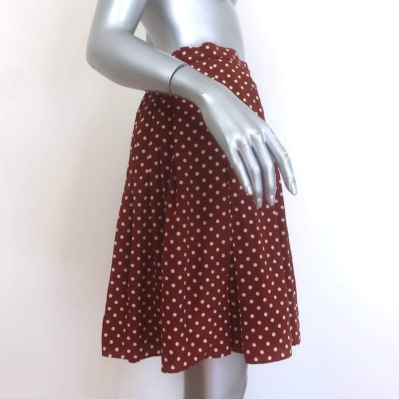 Prada Polka Dot Pleated Skirt Brown/Cream Silk Crepe de Chine Size 40