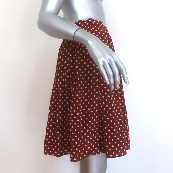 Prada Polka Dot Pleated Skirt Brown/Cream Silk Crepe de Chine Size 40