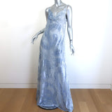 L'Agence Christine Dragon Flocked Velvet Cowl Neck Maxi Dress Blue Size 6 NEW