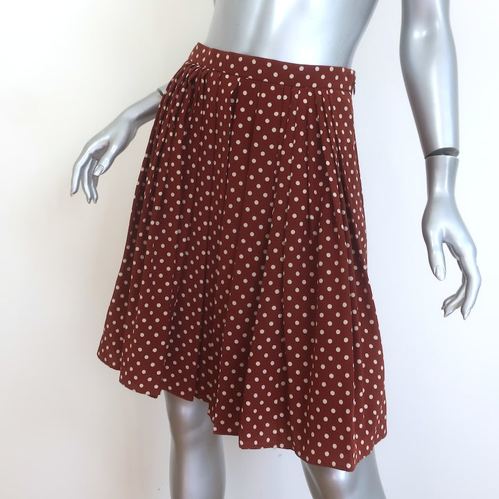 Prada Polka Dot Pleated Skirt Brown/Cream Silk Crepe de Chine Size 40