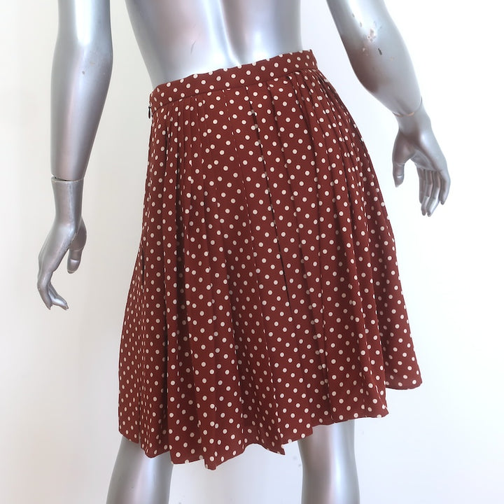 Prada Polka Dot Pleated Skirt Brown/Cream Silk Crepe de Chine Size 40
