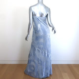 L'Agence Christine Dragon Flocked Velvet Cowl Neck Maxi Dress Blue Size 6 NEW