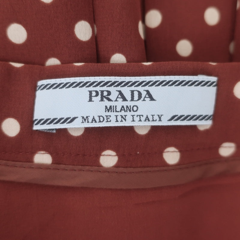 Prada Polka Dot Pleated Skirt Brown/Cream Silk Crepe de Chine Size 40