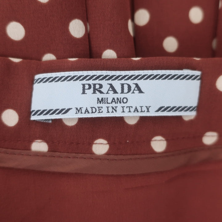 Prada Polka Dot Pleated Skirt Brown/Cream Silk Crepe de Chine Size 40