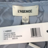 L'Agence Christine Dragon Flocked Velvet Cowl Neck Maxi Dress Blue Size 6 NEW