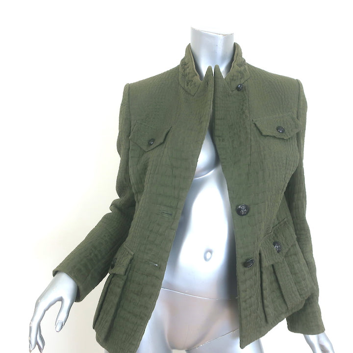 Emilio Pucci Croc-Embossed Jacquard Jacket Olive Cotton-Blend Size US 8