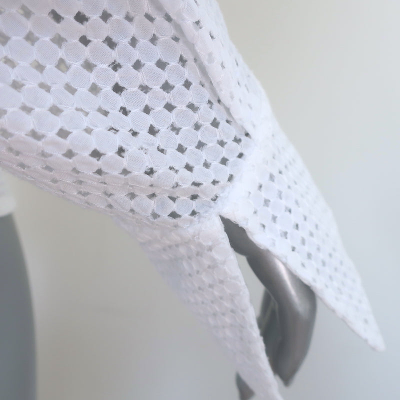 Chanel Eyelet-Embroidered Collared Blouse White Cotton Size 36 Long Sleeve Top
