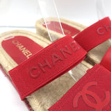 Chanel CC Elastic Espadrille Slide Sandals Red Size 38 Flat Mules