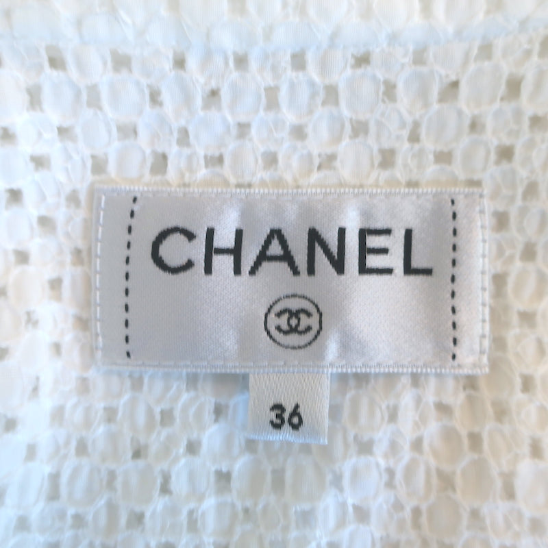 Chanel Eyelet-Embroidered Collared Blouse White Cotton Size 36 Long Sleeve Top