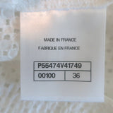 Chanel Eyelet-Embroidered Collared Blouse White Cotton Size 36 Long Sleeve Top