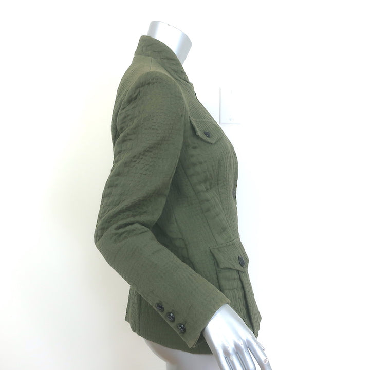 Emilio Pucci Croc-Embossed Jacquard Jacket Olive Cotton-Blend Size US 8